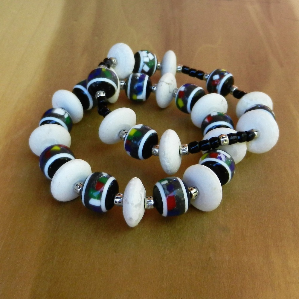 3/$15 White Howlite Stretch Double Bracelets